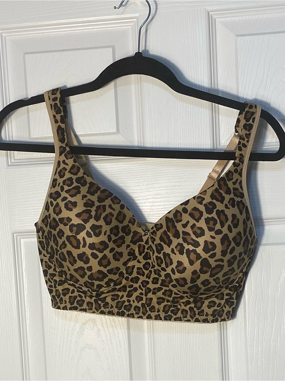 Rhonda Shear Leopard Print Wireless‎ Bralette- Brown & Black Large